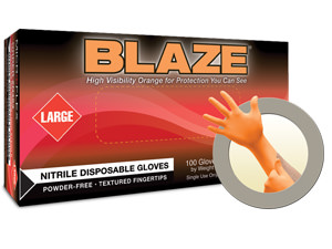 BLAZE Nitrile High Visibility Orange Exam Gloves